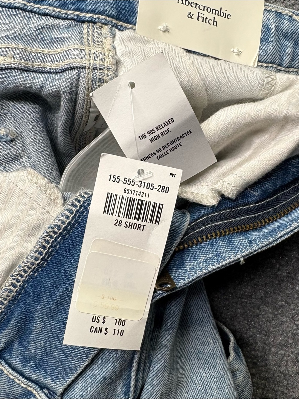 Abercrombie Fitch Jeans Womens 28/6S Blue 90's Relaxed High Rise Carpenter NEW - Picture 4 of 14